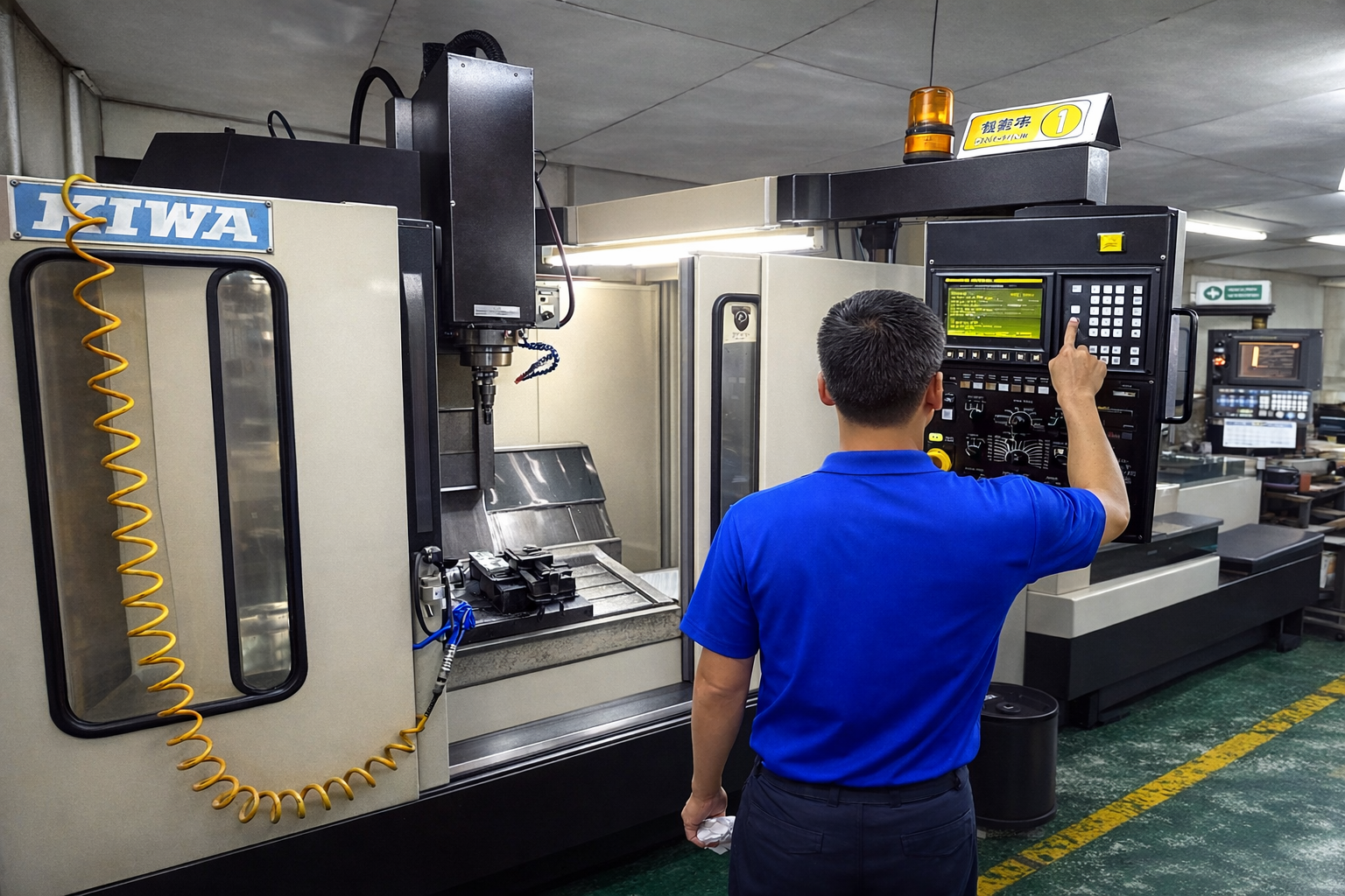 NHM operator working on a CNC machine control panel